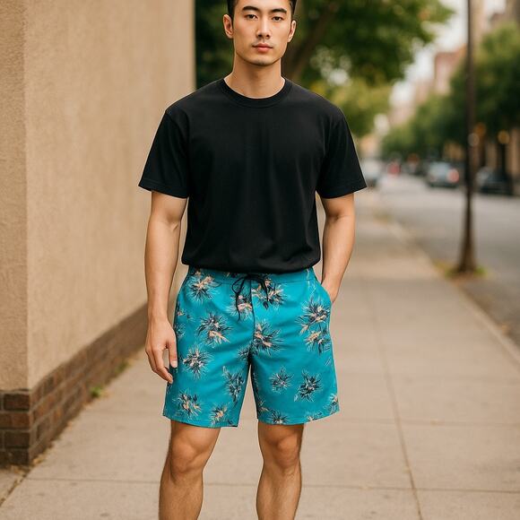 Volcom Mens Shorts Sz 29 Board Manic 2 Trunks‎ Blue Combo 4 Peach Floral NEW - Picture 2 of 8